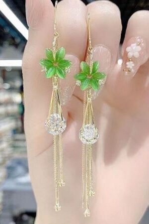 Zircon Stone Stainless Steel Green Earrings