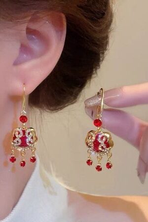 Red Stone Zircon Earrings