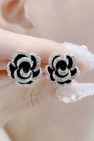 Diamond Cut Black Rose Earrings-103