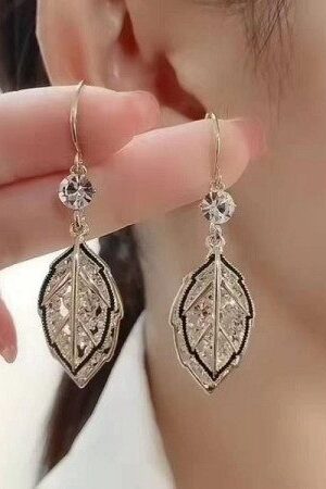 Zircon Crystal Leaf Earrings-131