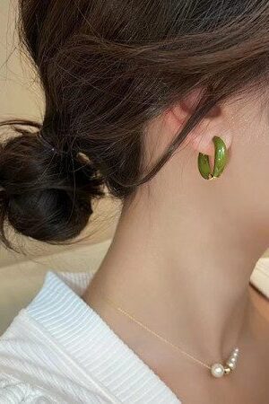 Green Enamel Mini Hoop Earrings -143