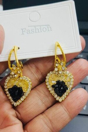 Golden Heart Crystal Drop Earrings - 154