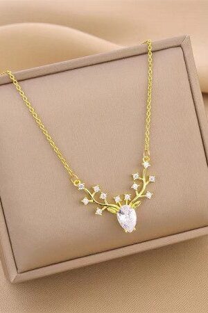 18k Gold Plated Deer Antler Necklace-403