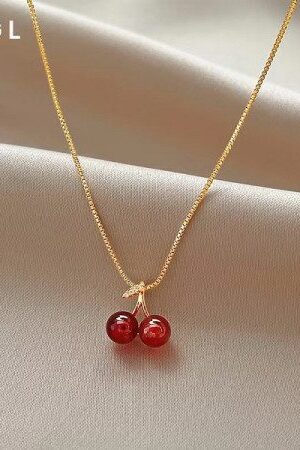 18k Gold Plated Cherry Charm Necklace-405
