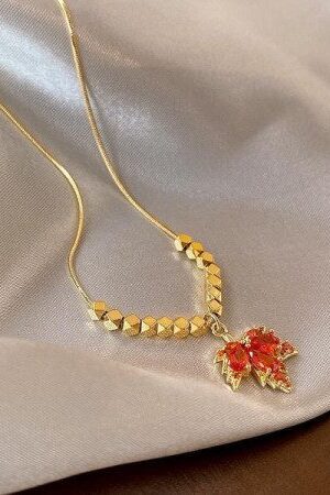 Red Maple Leaf Gold Plated Necklace-408