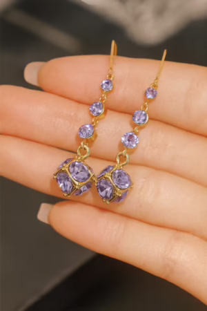 Lavender Crystal Bead Drop Earrings -150