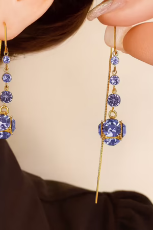 Lavender Crystal Bead Drop Earrings -150