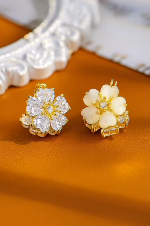 Both Side Zircon Flower Earrings-125