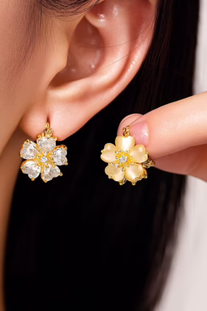 Both Side Zircon Flower Earrings-125