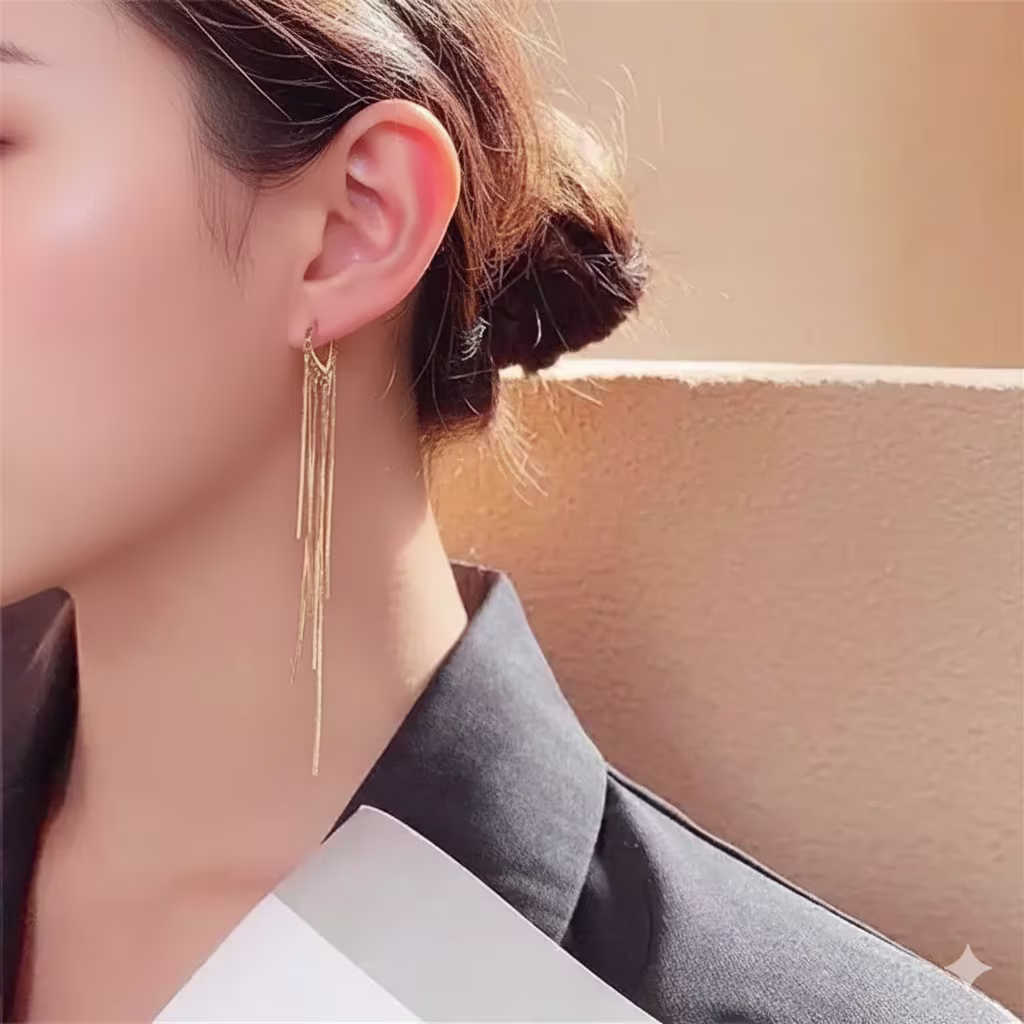 Golden Heart Tassel Earrings